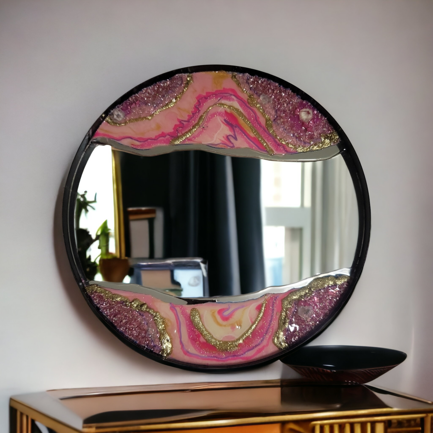Pink Swirl Resin Mirror