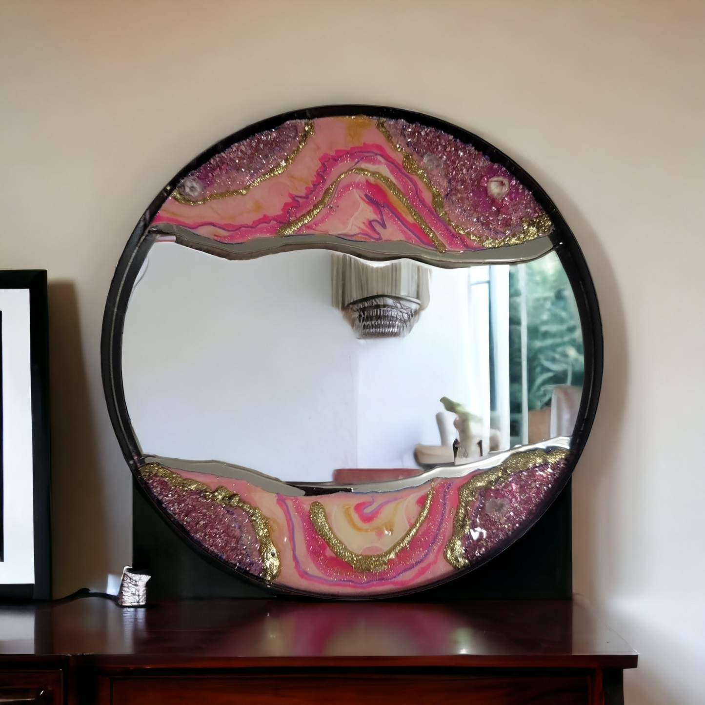 Pink Swirl Resin Mirror